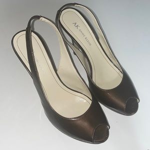 Anne Klein Dark Brown Peep Toe Slingback Heels